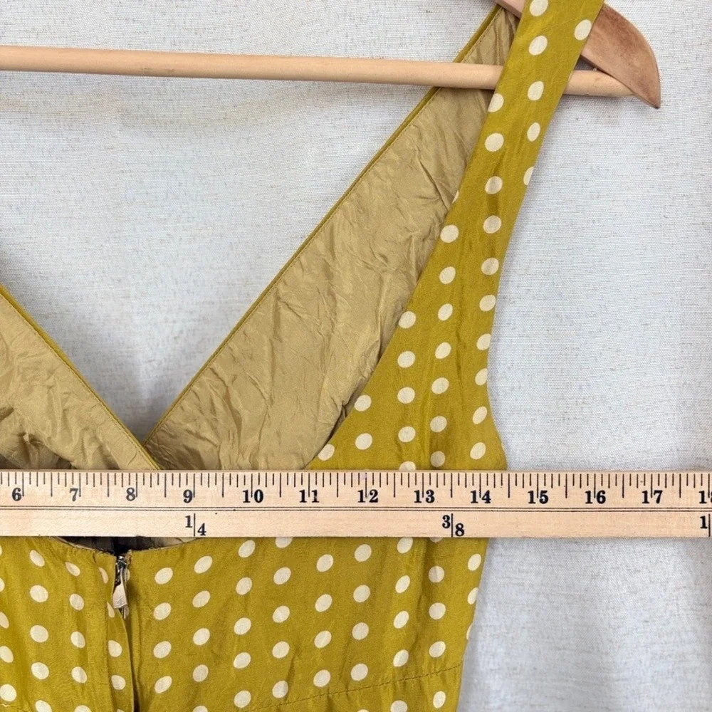 VTG J Crew Silk Polka Dot V Neck Rose Sun Dress Short Mini Sz‎ 2 Mustard Yellow